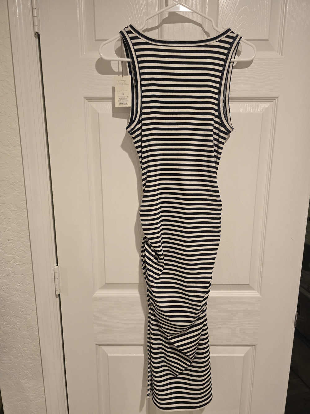 Black and White Striped Bodycon Maxi Dress with side rushing - Picture 4 of 7